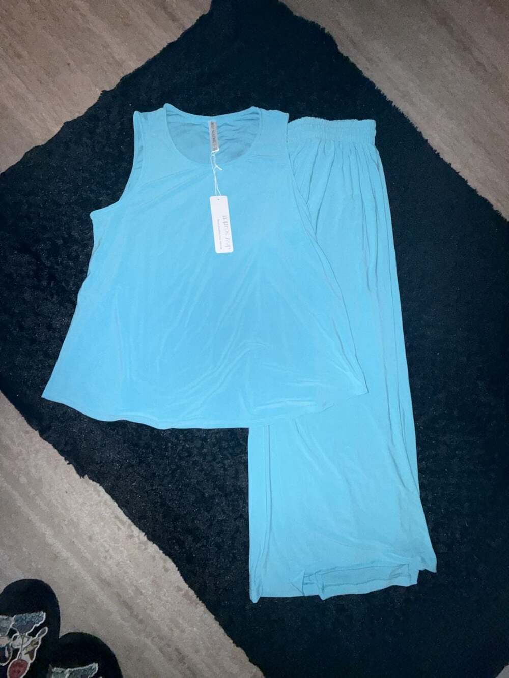 Dear Scarlett Breezy Solid Summer Two-Piece Set Size L Blue Lounge